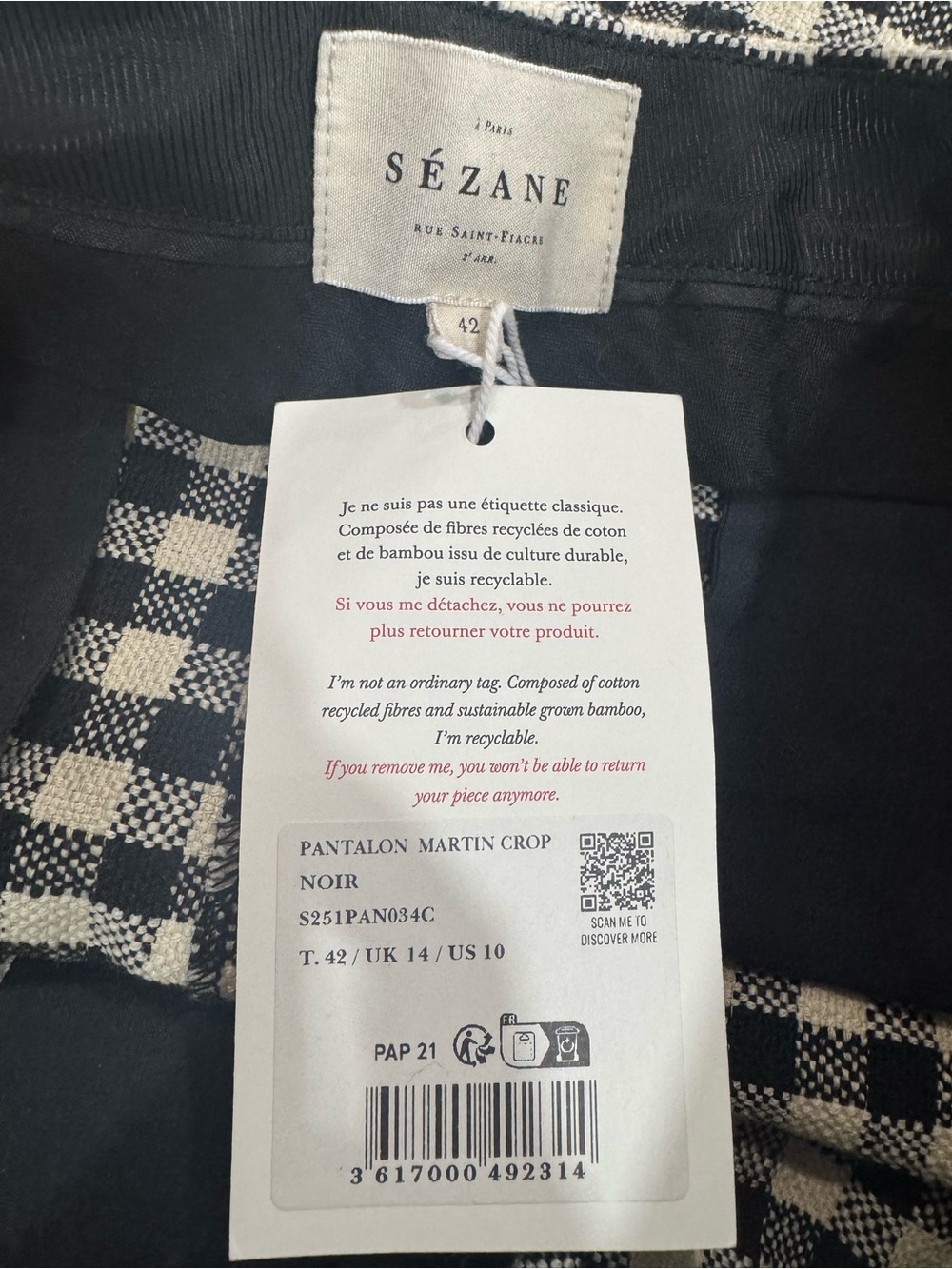 Sézane Black Cropped Martin Trousers